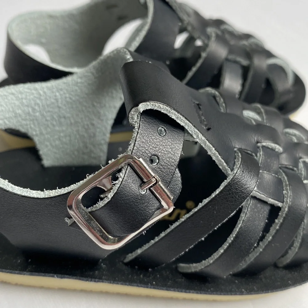 SUN-SAN Sailor Salt Water Sandals Black Size 18 EU 3 US Leather New In Box NWT - Picture 8 of 11
